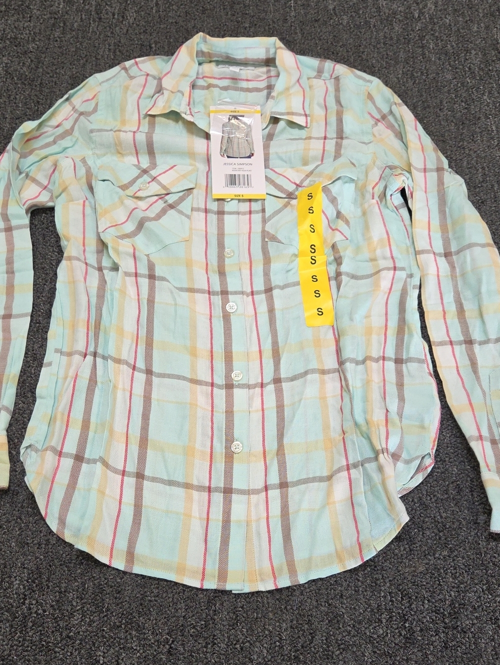 (#4C) Jessica Simpson Mint Plaid Long-Sleeve Button-Down Shirt